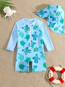Baby Boy Random Print Beach Vacation Romper Swimsuit - Multicolor - View 1