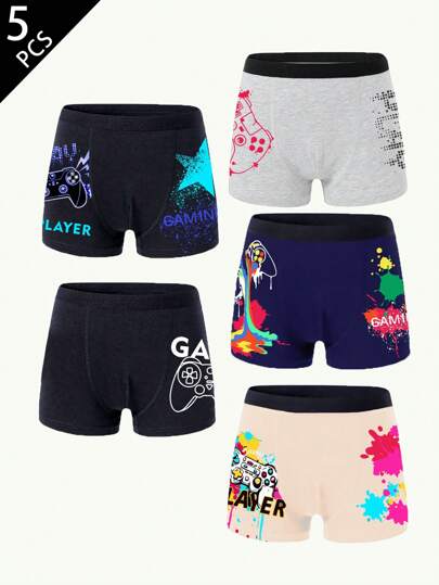 5件装男童纯棉舒适游戏印花三角内裤