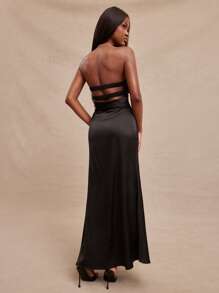 NYA SZN Elegant Black Summer Night Out Dress For Women,Satin Bandeau Twist Knot Cut Out Maxi Dress,Sleeveless Wedding Guest Bridal Party Special Occasion - Multicolor - View 2