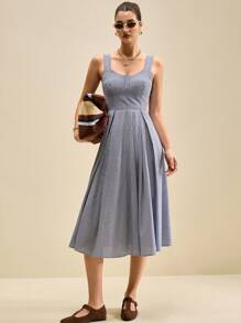 Muvela Robe casual sans manches à carreaux pour femmes, pour un port quotidien
