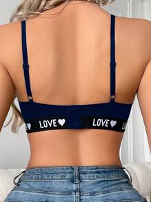 EasyFave 女士字母和心形镂空设计时尚文胸内衣 - 寶藍色 - 查看 2