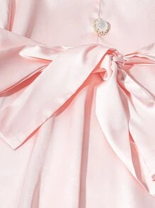 SHEIN Clasi Standard Size Women's Round Neck Cinched Waist Elegant Blouse - Dusty Pink - View 3