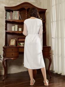 Côtesoire 法式浪漫优雅蕾丝拼布女士睡袍 - 白色 - 查看 2