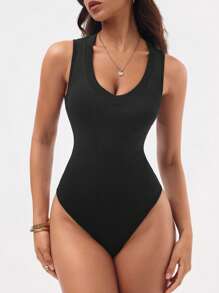 Slayform Slayform Women's Seamless Solid Color Sleeveless Stretchy Workout Jumpsuit - Black - View 4