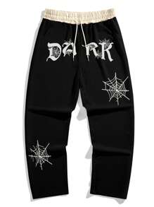 Manfinity EMRG Men Letter Graphic Drawstring Waist Slant Pocket Sweatpants Gothic Pants - Black - View 2
