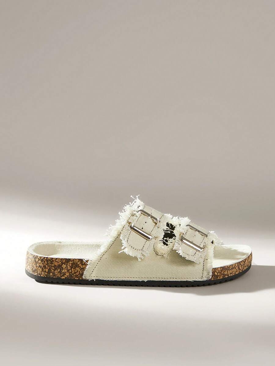 Solecia Giày đế bằng mũi tròn Boken tua rua & đá giả kim cương cho nữ, quai khóa đôi, thoải mái, phù hợp để mặc hàng ngày, dự tiệc, đi làm, đa năng - Màu vàng - Xem 1