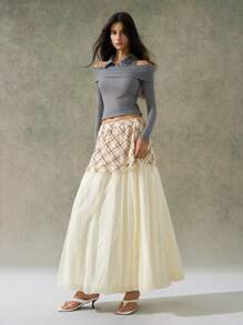 LYSMO 2025 Neuheiten Frühling-Sommer Damen Französischer Stil eleganter Wickel-Krawatte Karomini-Rock mit Layering-Design, Patchwork Bubble-Saum Organza A-Linien-Rock, 2-in-1-Look, französische Eleganz, Premium-Qualität, jugendlich Frühling-Sommer, Boho Chic