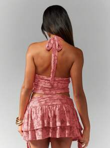 MISSGUIDED 花卉纹理吊带背心短款上衣节日海滩夏季吊带背心露背双层褶边 - 粉色 - 查看 2