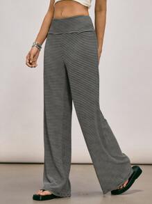 Easelle Retro Casual Loose Striped Comfortable Women Pants Striped Pants Wide Leg Pants Flare Leg Pants Palazzo Pants - Black and White - View 6
