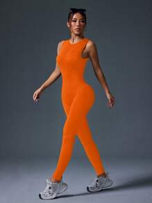 Slayform Mono ajustado sin mangas y sin espalda de un solo color - Naranja - Ver 5