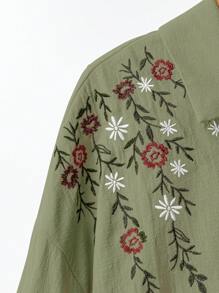 Modelyn 2pcs Women Floral Embroidered Long Sleeve Shirt And Pants Casual Set - Green - View 4