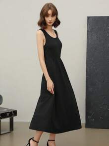 EMERY ROSE 纯色斜口袋 A 字形长款女装 - 黑色 - 查看 6