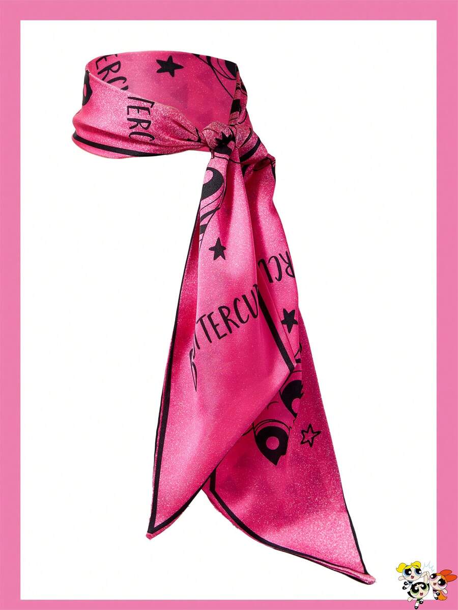 THE POWERPUFF GIRLS X SHEIN Fuchsia Buttercup Pattern Fashion Scarf - Hot Pink - View 1