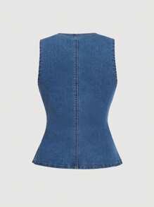 SHEIN Girlism 少女优雅无袖牛仔背心，金色纽扣细节，商务休闲女童装，女童夏季海滩波西米亚风度假短裤，夏季音乐会、节日休闲狂欢装，女童夏季早午餐教堂毕业装，街头服饰，返校装