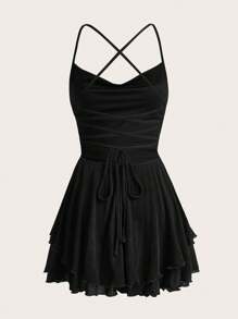 SHEIN ICON Vestido mini verde sólido con espalda descubierta, vestido de verano para mujer - Negro - Ver 2