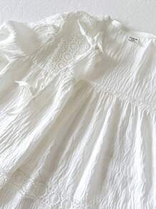 SHEIN 青少年女孩休闲简约舒适圆领蝴蝶结衬衫，返校季 - 白色 - 查看 4