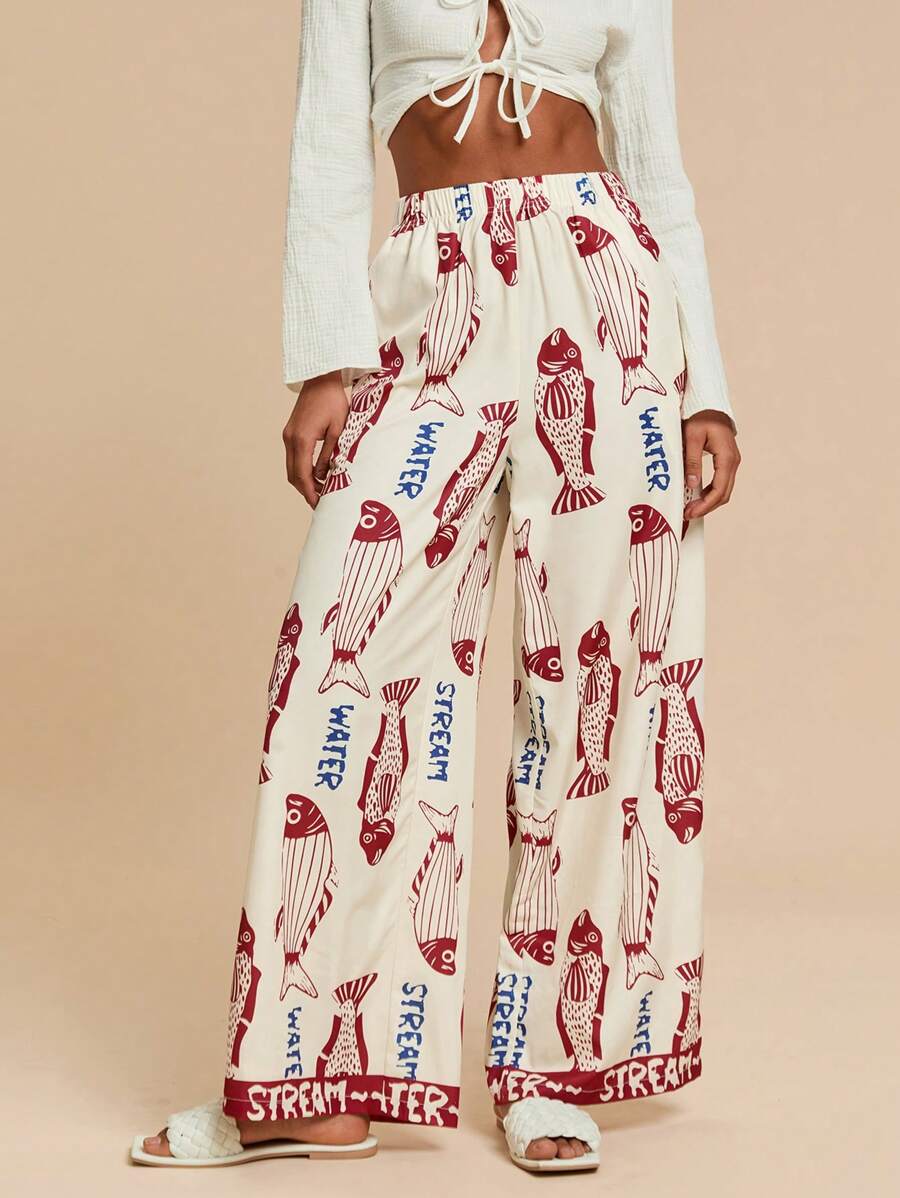 Travachic 度假阔腿宽松梭织女裤，女士夏季装，沙滩装，春夏装，复活节装，假日装，女士沙滩装，春假装，女士度假装，音乐会装，波西米亚风，波西米亚风，音乐节，热带度假装 - 卡其色 - 查看 1