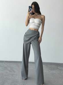 Firerie 女士休闲度假日常休闲优雅深灰色常规腰部二合一连体裤长款宽松直筒裤 - 獵人綠 - 查看 7