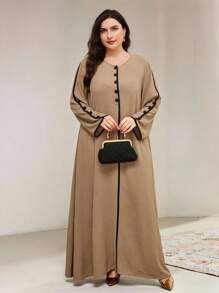 Veilorie Women Plus Size Contrast Trim Extra Long Arabian Style Dress,Modest