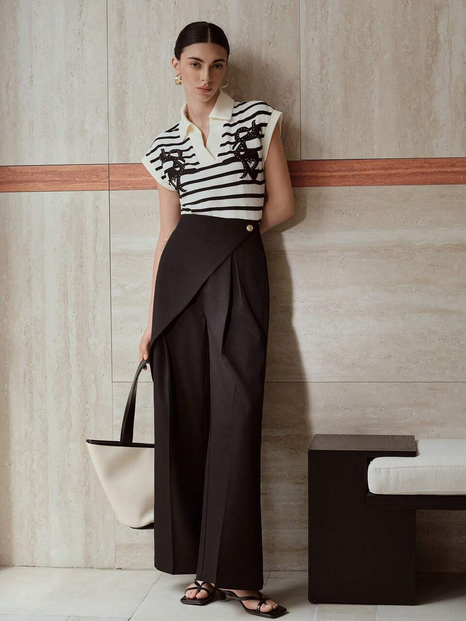 PRESS CREASE WRAP WIDE LEG PANTS