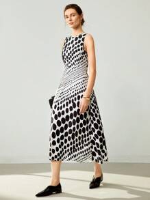 Uhlyne Uhlyne Vestido sin espalda elegante de mujer con estampado de lunares y efecto degradado, nuevo estilo de verano - Blanco y Negro - Ver 5