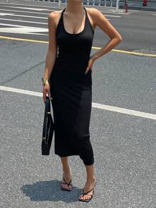 Strévra 女士夏季工字背黑色紧身连衣裙 - 黑色 - 查看 2