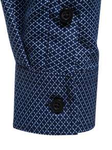 Manfinity Mode 男士休闲商务格子印花长袖衬衫，春秋季奢华男士衬衫，适合秋季 - 藏蓝色 - 查看 3