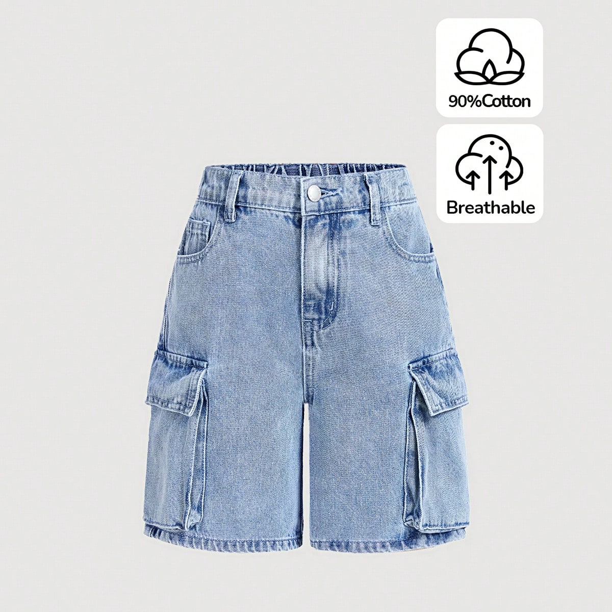 Shorts vaqueros rectos holgados con bolsillo lateral para niña preadolescente, estilo Y2K primavera verano, Niña preadolescente concierto de verano