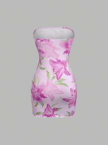 Sweetra 针织彩色花卉性感绷带紧身迷你连衣裙，适合春夏秋