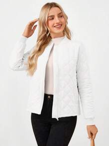 Áo khoác bay chần bông ấm áp, thoải mái hàng ngày dành cho nữ, mùa thu/đông - trắng - Xem 5