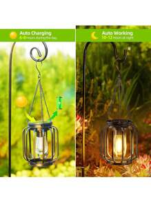 SHEIN 1PC Solar Lantern Outdoor Light, Upgraded Metal Solar Lantern Light, IP65 Waterproof Decorative Pagoda Light, Brighter Hanging Solar Pendant Light, Suitable For Yard, Garden, Patio, Pathway Decoration