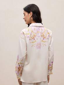 Modelyn Camisa elegante de manga larga con botones al frente y estampado floral para oficina para mujer - Multicolor - Ver 5