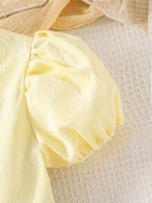 Elladie kids Elladie 女童优雅甜美泡泡袖连衣裙，黄色提花面料，柔软舒适，后背蝴蝶结装饰可拆卸，适合休闲、时尚、旅行、日常穿着、运动、上学、聚会、生日礼物、度假风、夏季装扮、毕业礼服等场合，优雅百搭。 - 黃色 - 查看 6