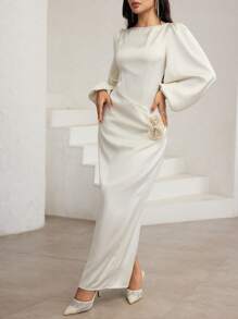 Veilorie Vestido midi minimalista pero elegante y versátil con hombros descubiertos, mangas de farol y cintura ceñida