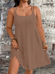 SHEIN Clasi Váy suông Jacquard trơn màu cỡ lớn cho nữ - Cà phê nâu - Xem 5