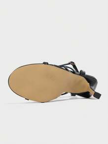 CUCCOO SZL Women's Pointed Toe Sexy Patent Leather Criss-Cross Buckle Strap Roman Style Party Stiletto High Heel Sandals For Christmas - Black - View 4