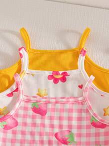 SHEIN Playful Pals 6件套女童夏季甜美可爱上衣短裤套装，多件装，舒适百搭的女童夏季服装