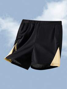 SHEIN 2件套青少年男孩拼色图案T恤和短裤运动服