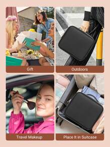 Teckwe Travel Makeup Bag With LED Mirror, Cosmetic Train Case With Light Up Mirror, Portable Makeup Artist Organizer Bag With Adjustable Dividers, Makeup Brush Holder Storage Y2K Fashion Makeup Cosmetic Party Beach Travel Camping Outdoors School Campus - Black - View 6