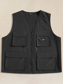 EASEVO 男士加大码编织登山背心，无袖开襟背心，适合登山和户外活动，纯色时尚外出加大码字母工装背心，适合秋冬 - 深灰色 - 查看 7