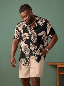 EASEVO Camisa y pantalones cortos de algodón con estampado tropical para hombres de talla grande de vacaciones - Multicolor - Ver 8