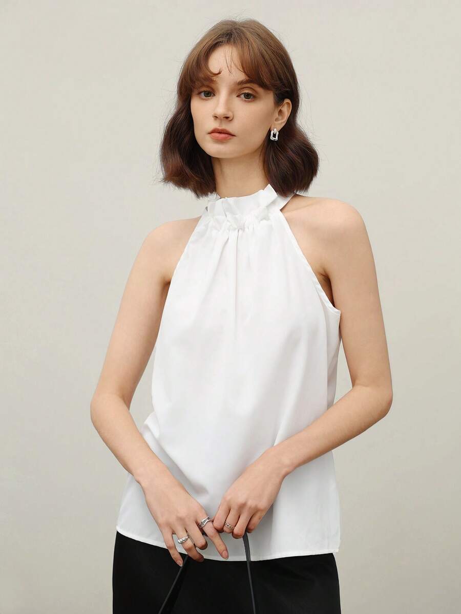EMERY ROSE Débardeur épaules dénudées unicolore de style simple pour femme, adapté pour un usage quotidien - Blanc - Voir 1