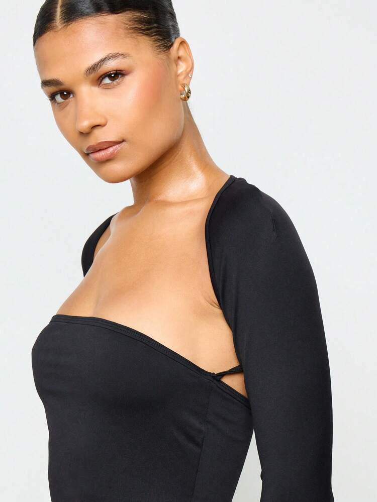 AiiRZ Elegant One Sleeve Cut Out Back Maxi Evening Gown Floor Length High Fashion Special Occasion Body Conscious Stretch Jersey Dress