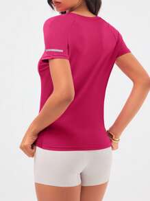 SHEIN Sport Studio Women Letter Print Raglan Sleeve Mesh Splice Breathable Sporty T-Shirt