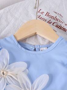 2025 Summer New Baby Girls Cute Solar System Flower Decor Sleeveless Top + Solid Color Shorts 2pcs Set - Baby Blue - View 4