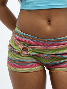 SUMWON WOMEN 夏季钩针沙滩短裤节日手工编织低腰波西米亚风假日嬉皮针织热裤度假装沙滩装 - 彩色 - 查看 6