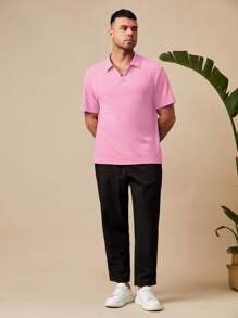 EASEVO Camisa polo de manga corta de punto informal para hombre de tallas grandes, adecuada para el verano - Rosa vieja - Ver 3
