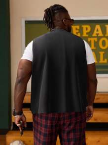 EASEVO 男士加大码编织登山背心，无袖开襟背心，适合登山和户外活动，纯色时尚外出加大码字母工装背心，适合秋冬 - 深灰色 - 查看 2