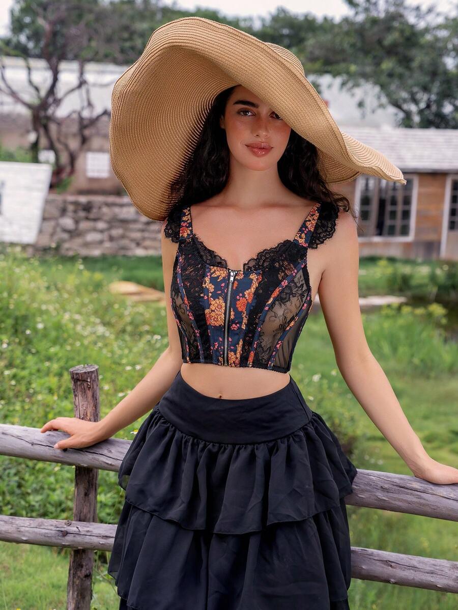 SHEIN 1 pieza Sujetador inalámbrico con aplicación de encaje para mujeres - Negro - Ver 1