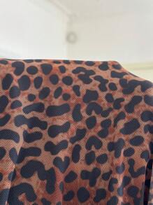SHEIN EZwear Plus Size Women Sexy Leopard Print Fitted Split Hem Mini Dress - Coffee Brown - View 4